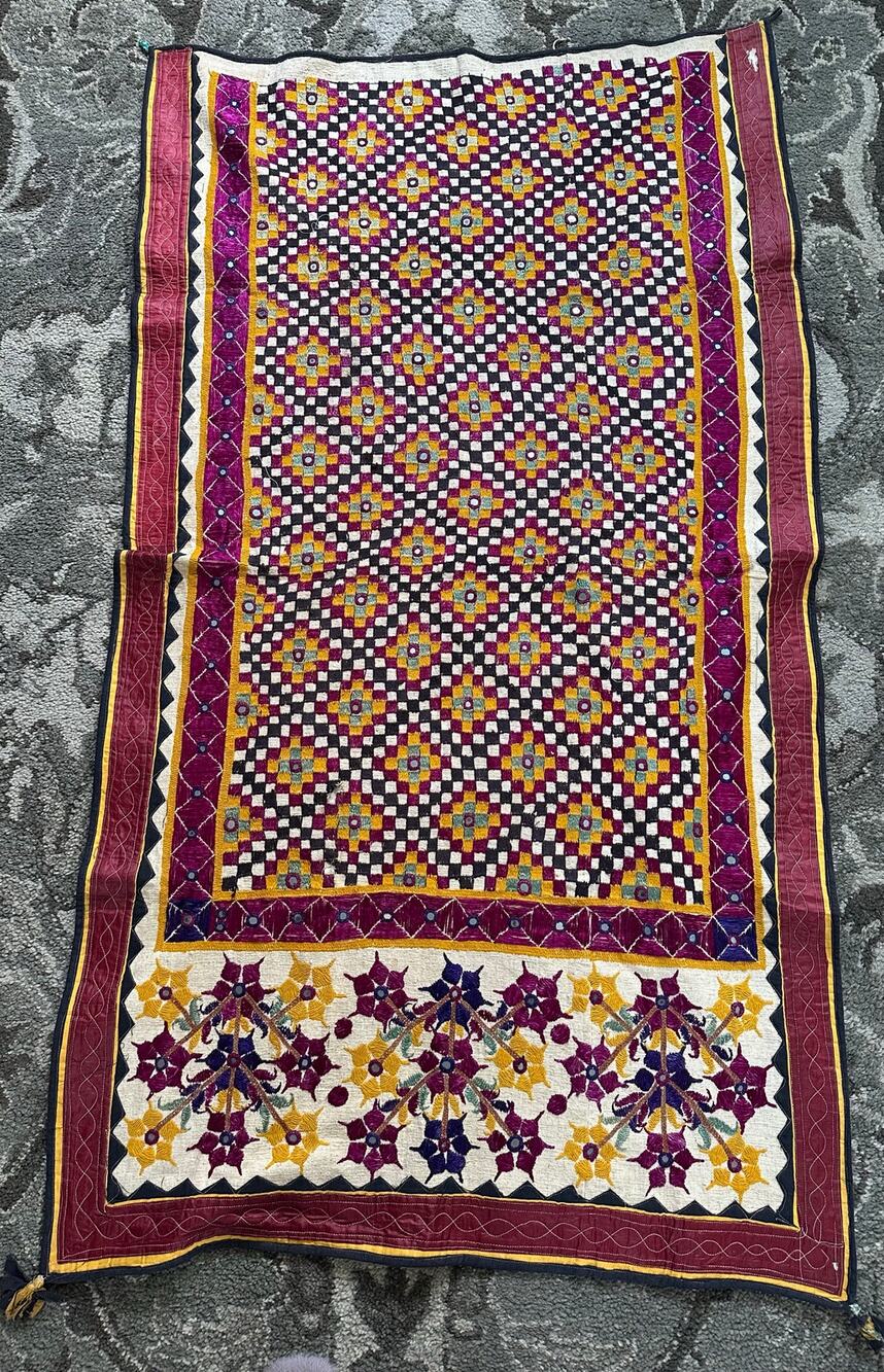 Vintage Banjara wall hanging ethnic tapestry hanging embroidery boho 35x64”